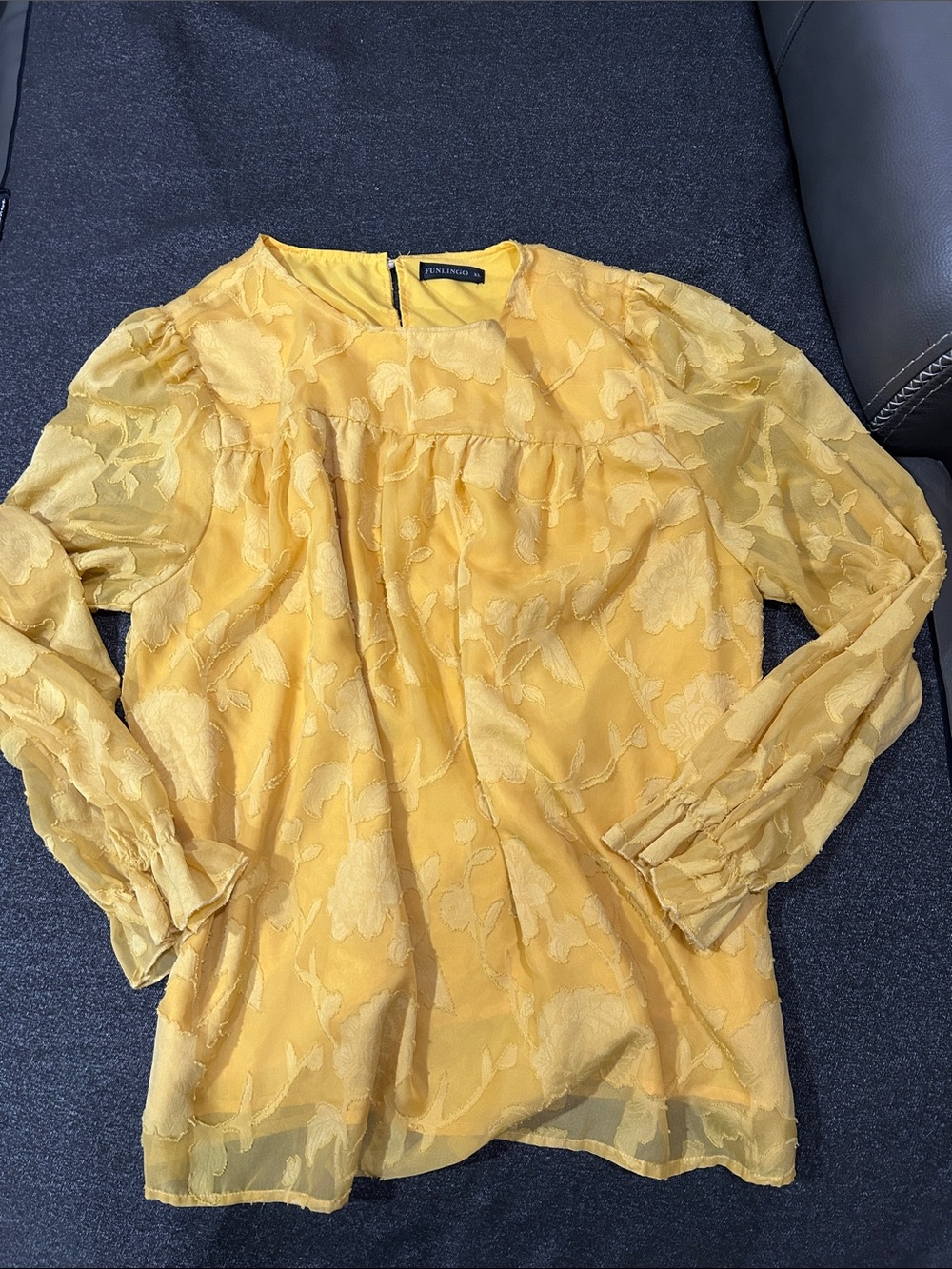Funlingo Yellow Floral Long Sleeve Blouse size XL - Picture 8 of 8